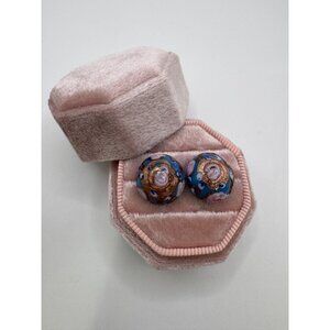 Murano Glass Wedding Cake Bead Earrings Pierced Blue Gold Vintage